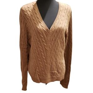 GEORGE ME by Mark Eisen Womens XL Urban Camel Cable Knit Sweater V Neck